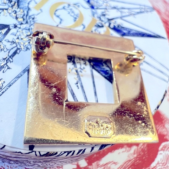 DIOR Square Palmier Gold Plated Brooch Authentic  Christian Dior - Picture 7 of 7